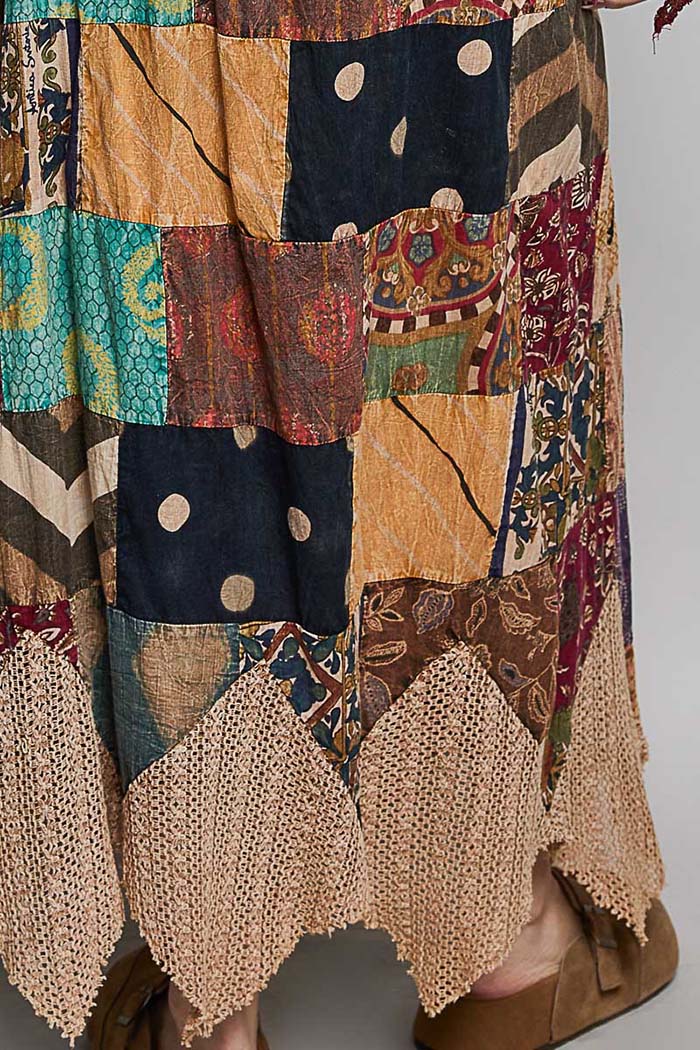 Patchwork Elastic Waist Maxi Skirt