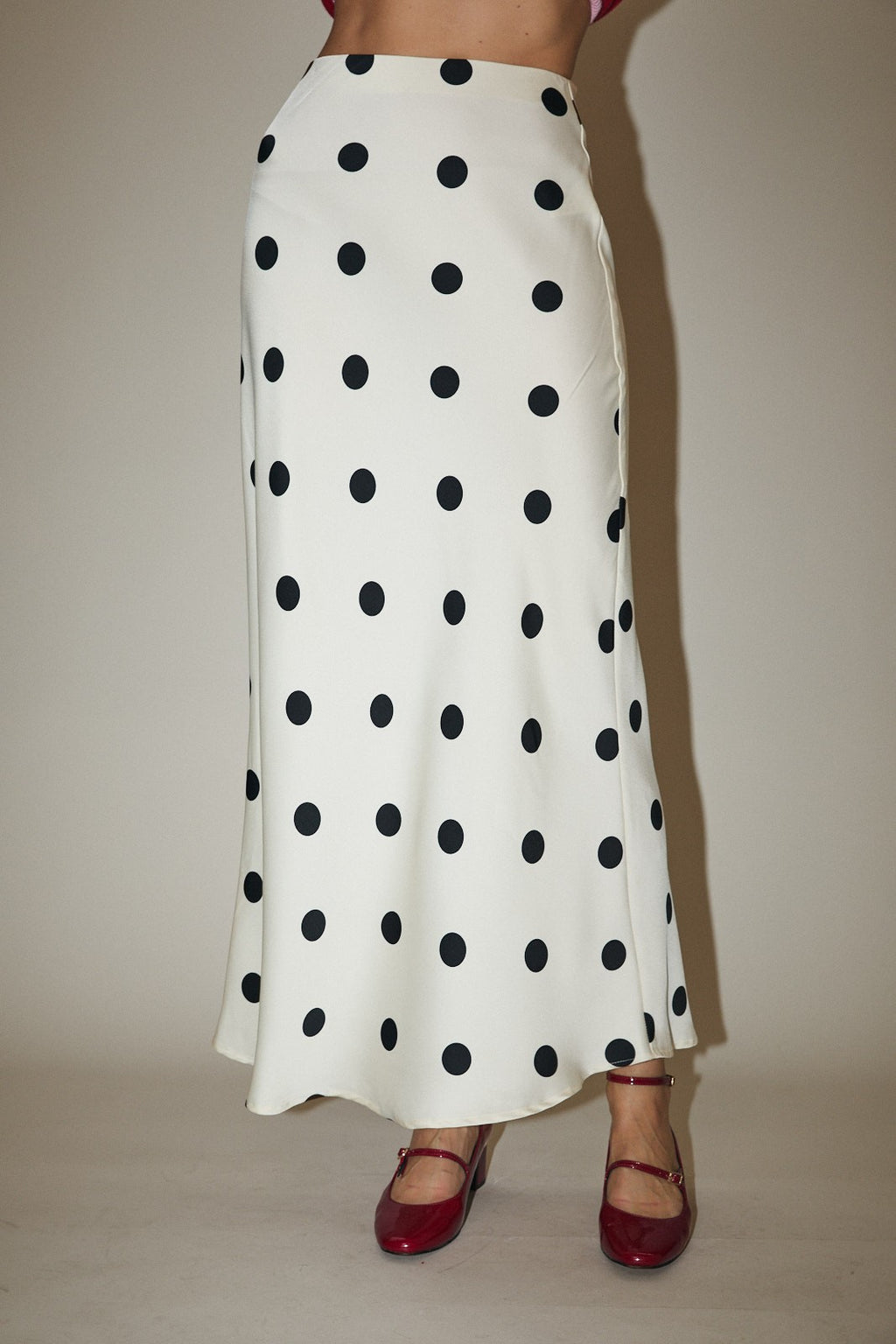 Polka Dot Satin Midi Skirt
