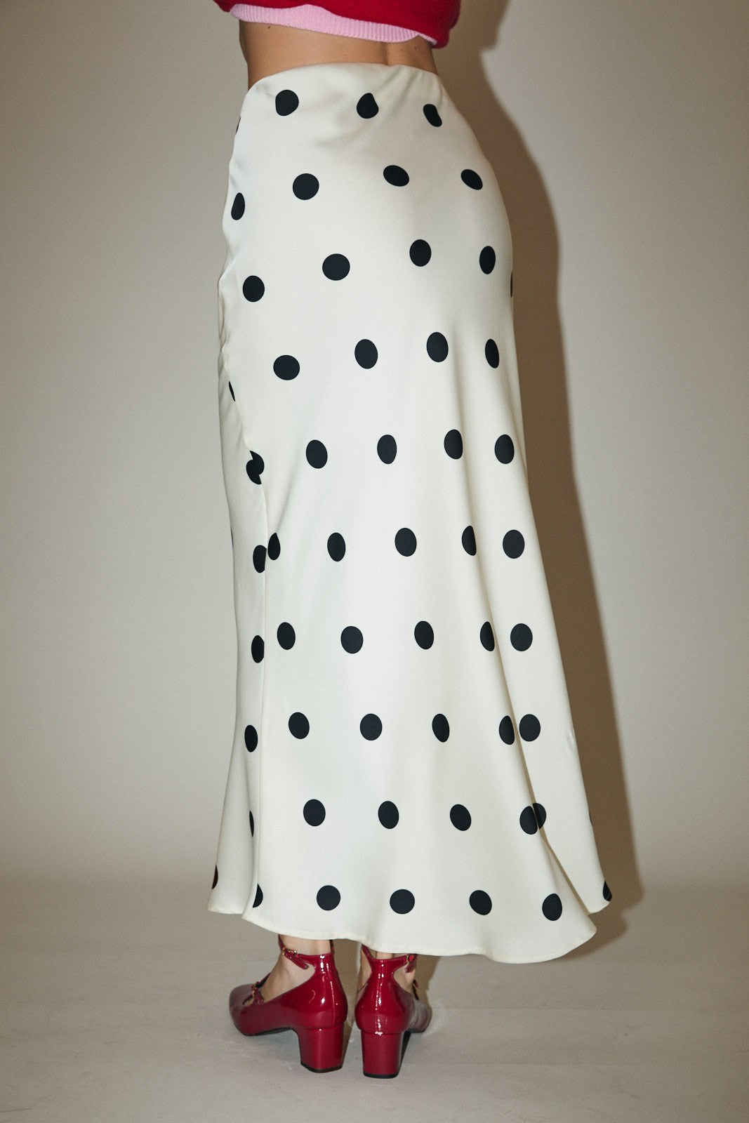 Polka Dot Satin Midi Skirt