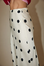 Polka Dot Satin Midi Skirt
