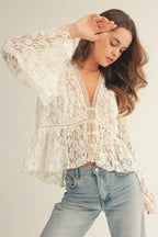 Moonlight Lace Bell Sleeve Blouse
