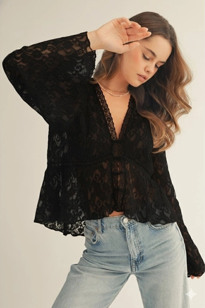 Moonlight Lace Bell Sleeve Blouse