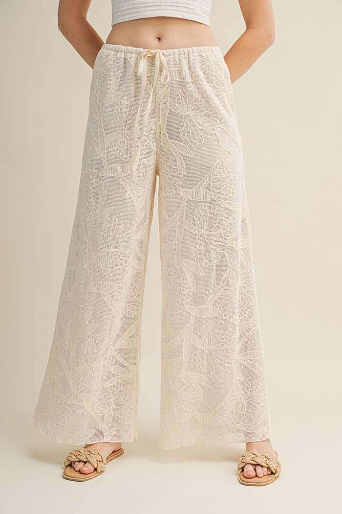 Floral Burnout Wide-Leg Pants