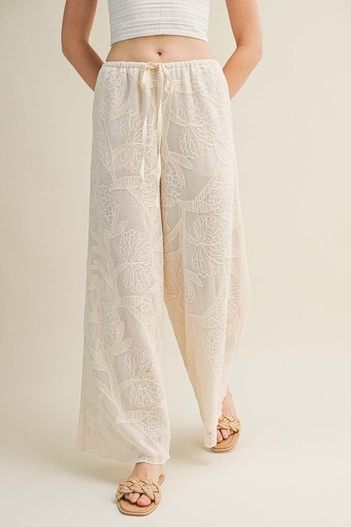 Floral Burnout Wide-Leg Pants