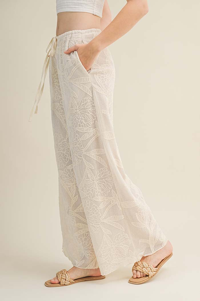 Floral Burnout Wide-Leg Pants