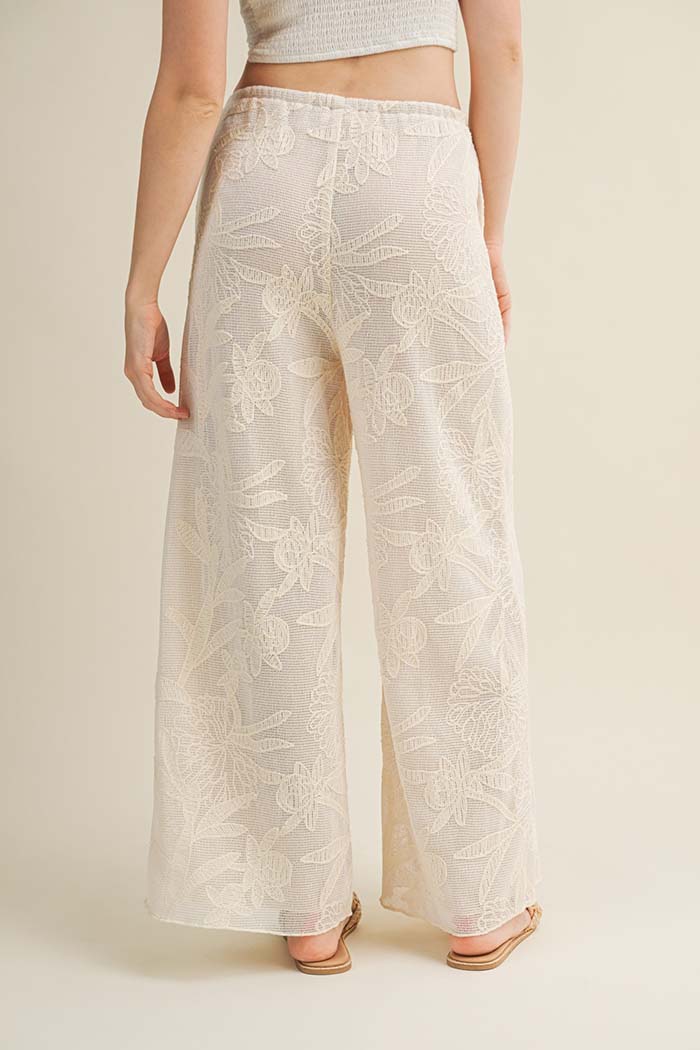 Floral Burnout Wide-Leg Pants