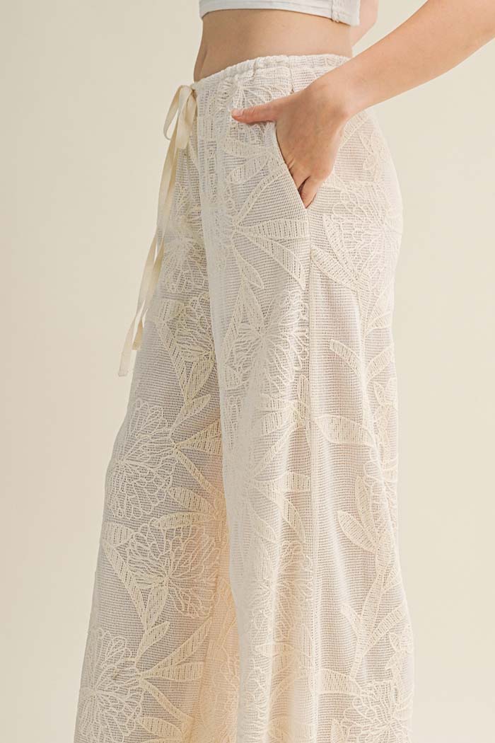 Floral Burnout Wide-Leg Pants