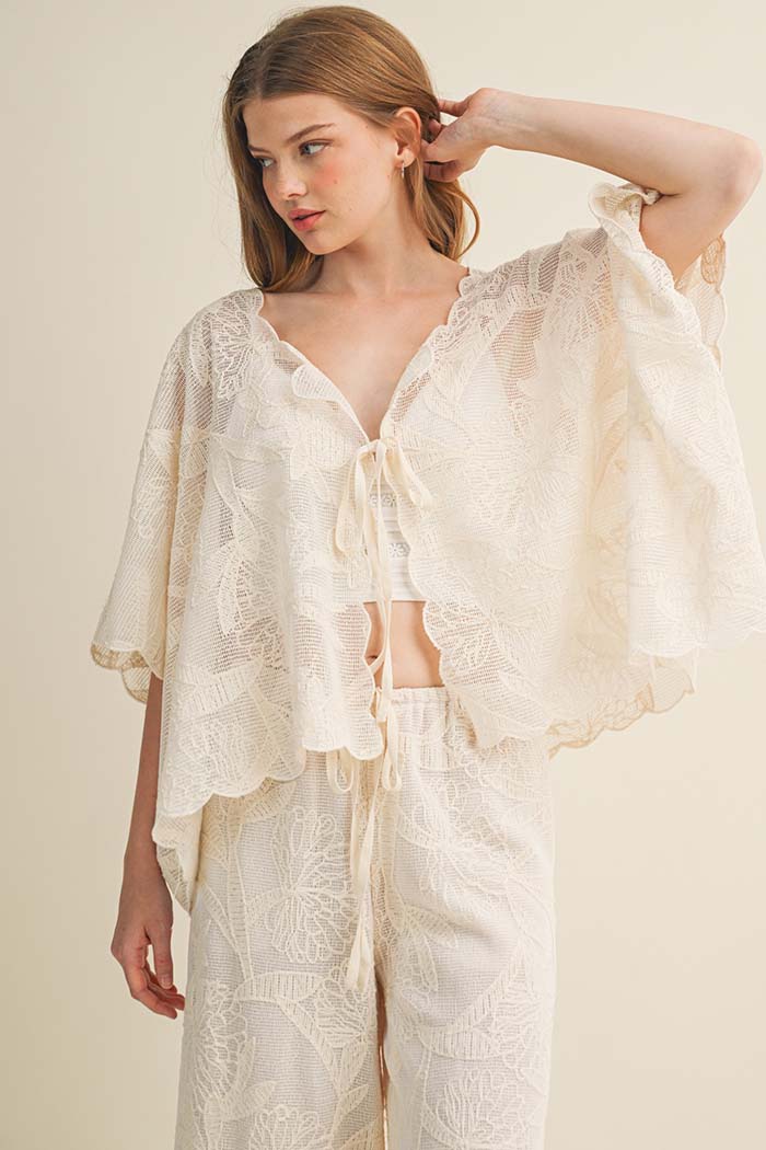 Botanical Lace Tie-Front Capelet Top