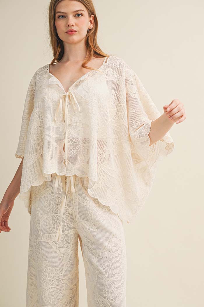 Botanical Lace Tie-Front Capelet Top