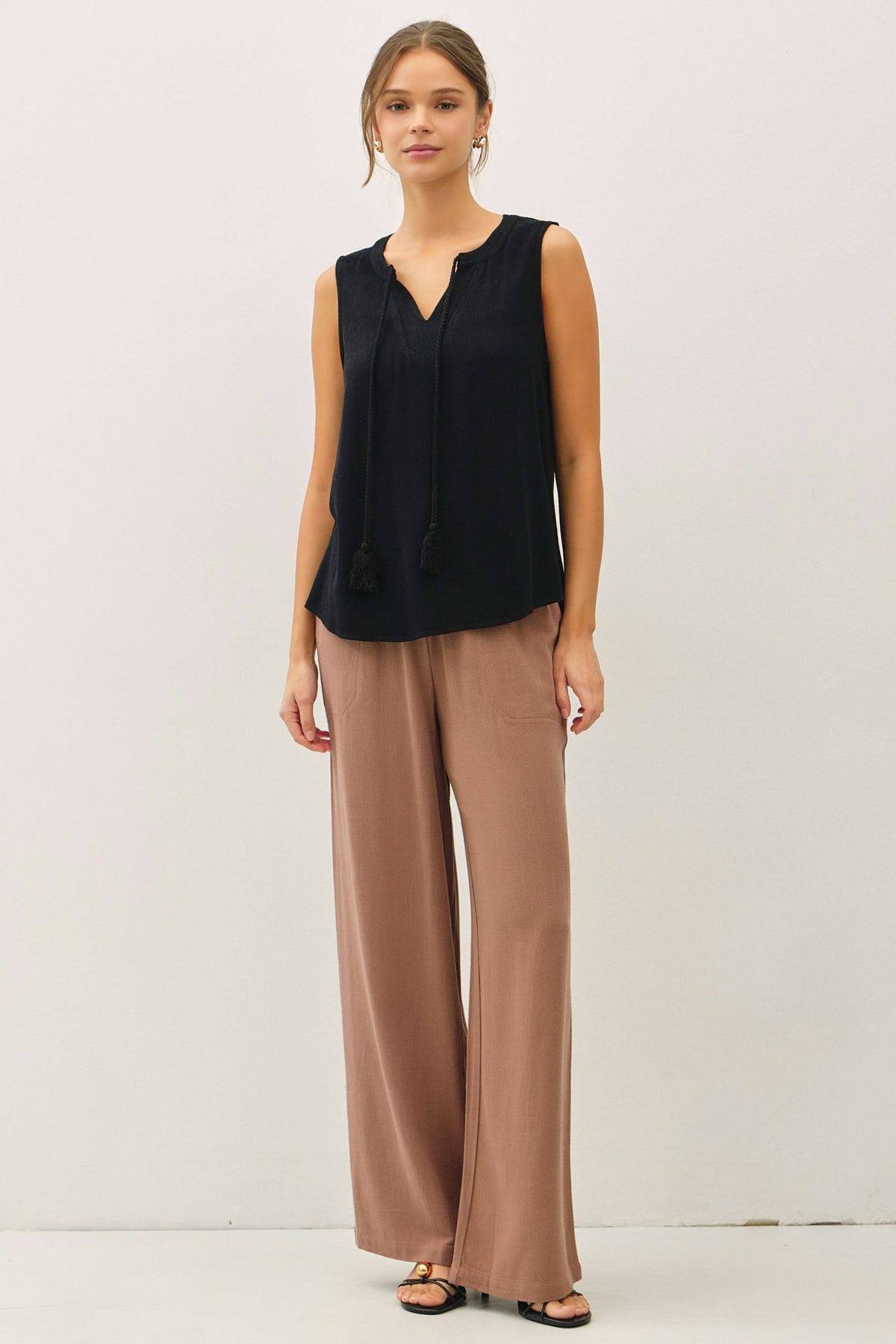 Linen Blend Tassel Swing Top