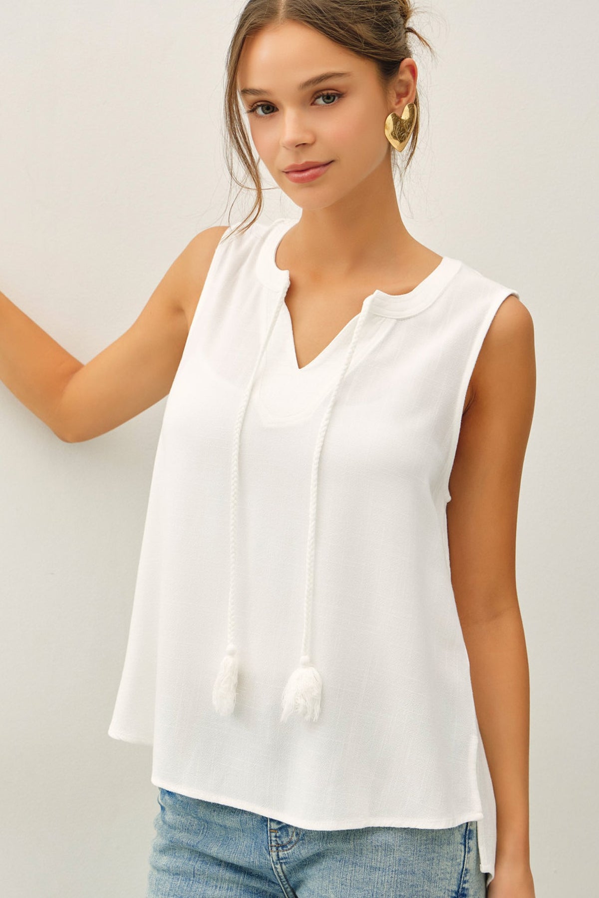 Linen Blend Tassel Swing Top