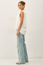 Linen Blend Tassel Swing Top