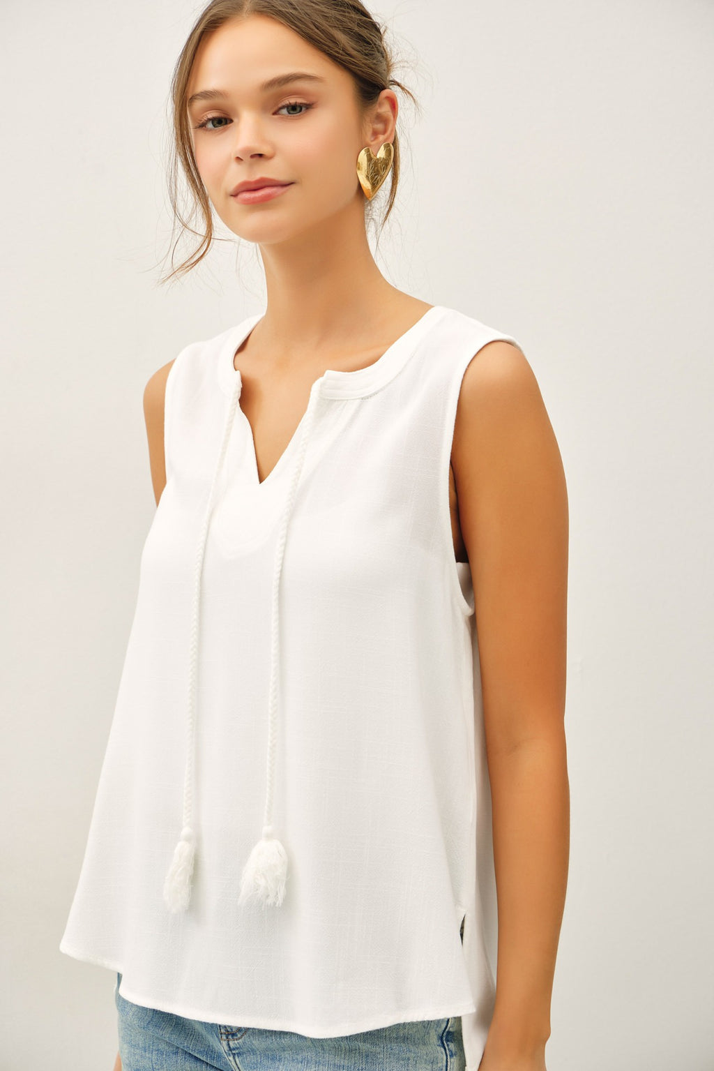 Linen Blend Tassel Swing Top