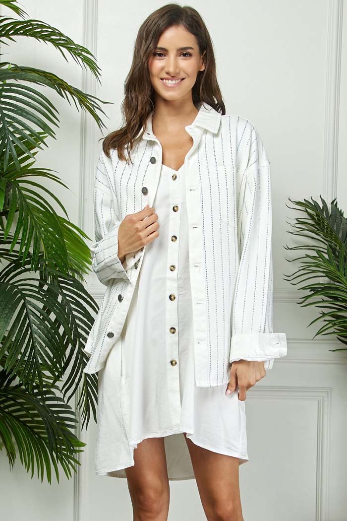 Rhinestone Stripe Denim Shacket