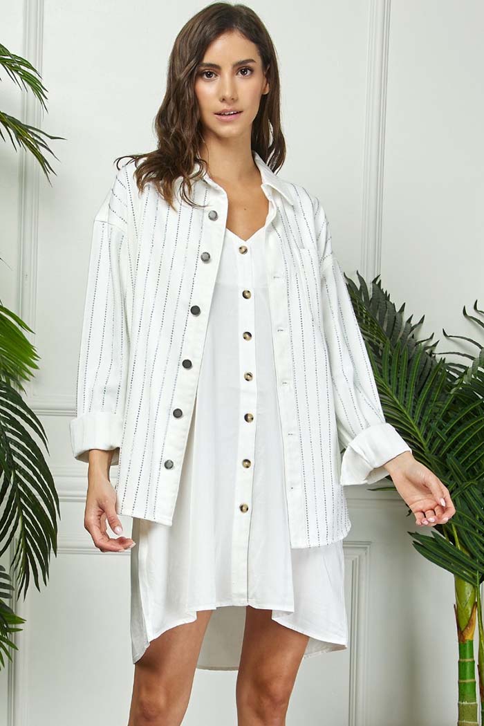 Rhinestone Stripe Denim Shacket