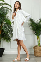 Rhinestone Stripe Denim Shacket