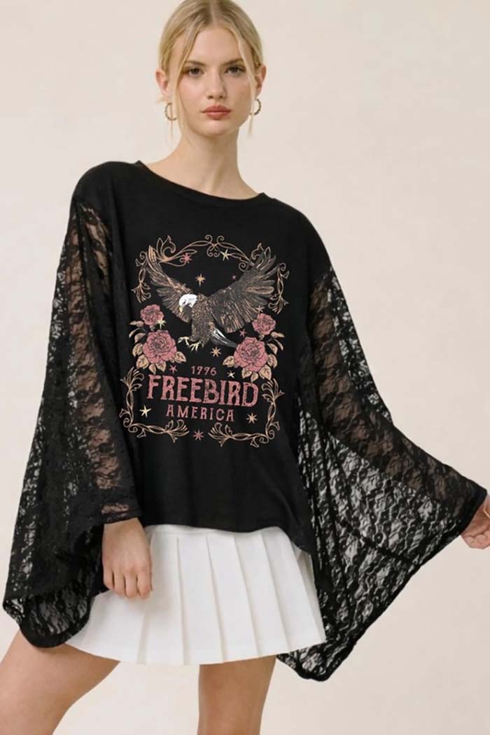 Free Bird Lace Wing Top