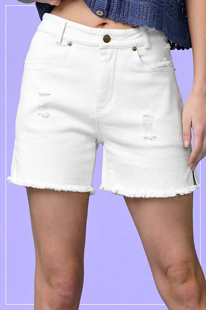 High Rise Mineral Washed Denim Shorts