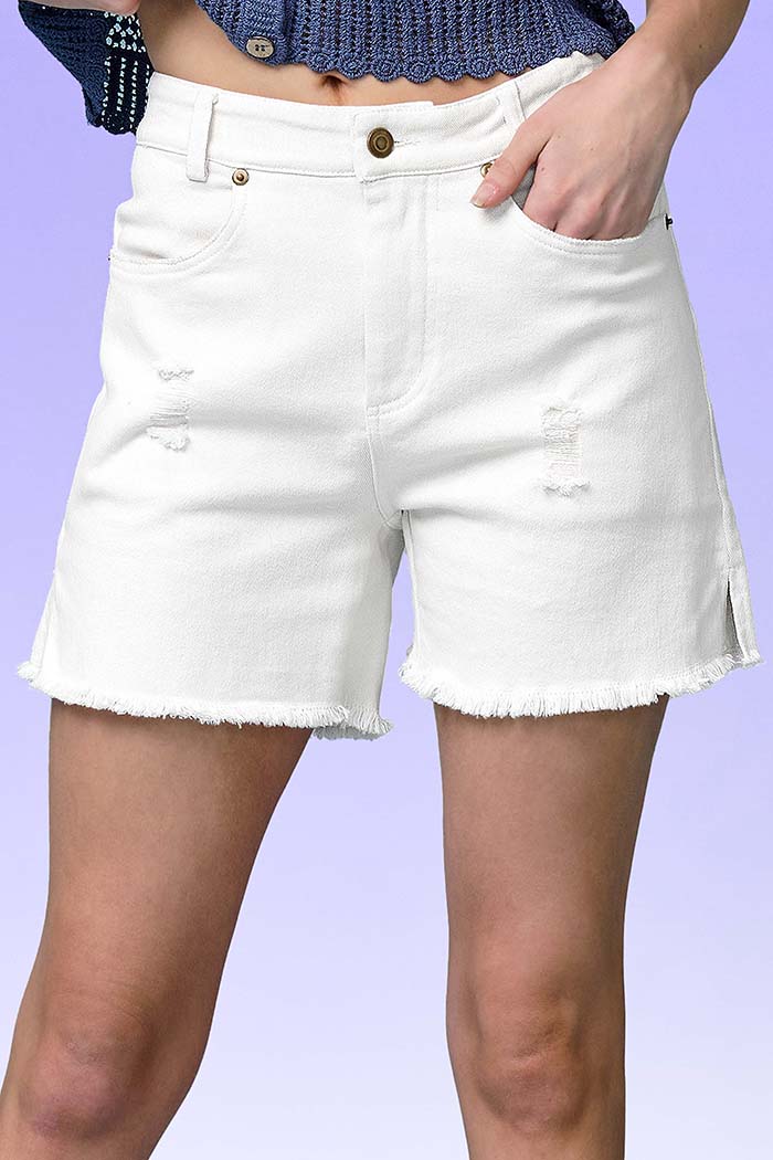 High Rise Mineral Washed Denim Shorts