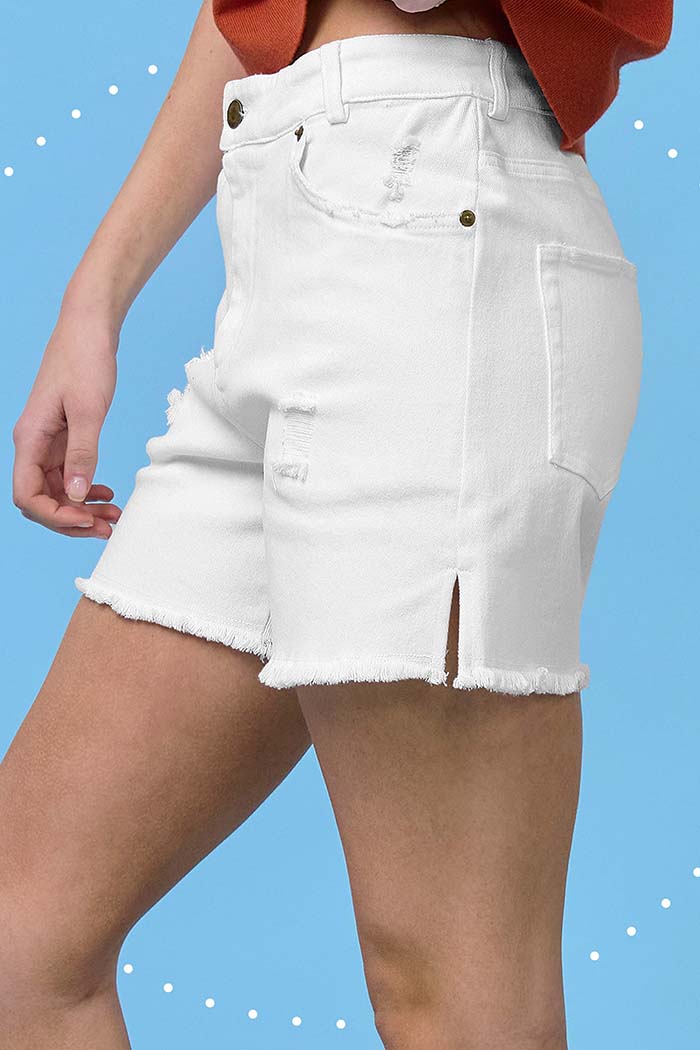 High Rise Mineral Washed Denim Shorts