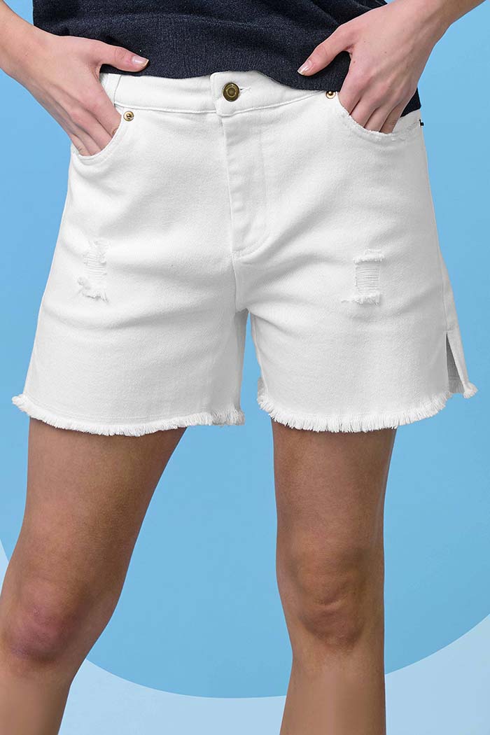 High Rise Mineral Washed Denim Shorts