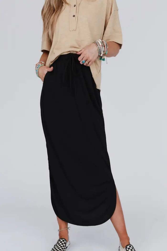 Three Bird Nest Drawstring Maxi Skirt