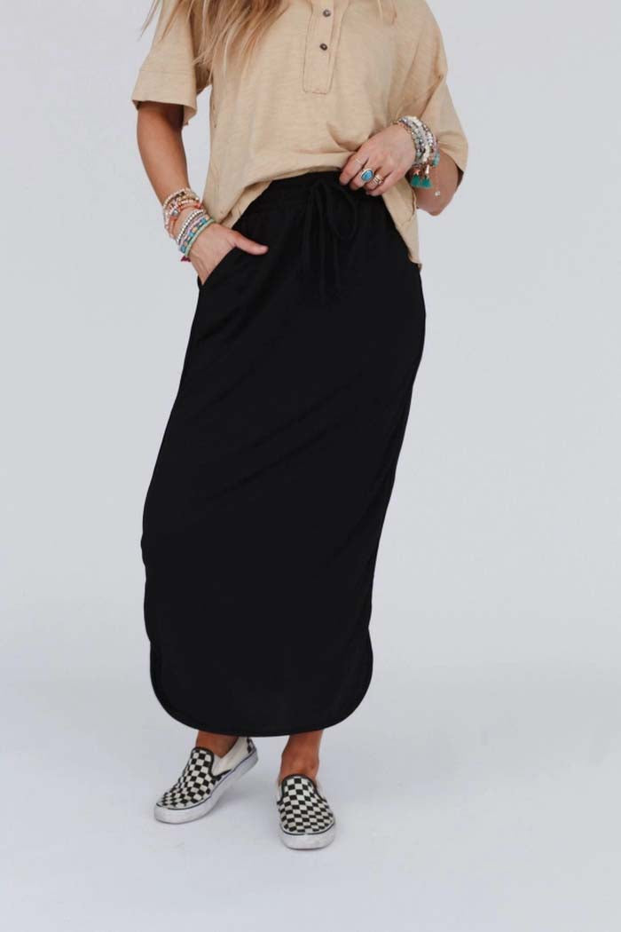 Three Bird Nest Drawstring Maxi Skirt