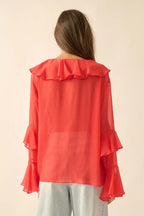 Coral Ruffle Poet Blouse