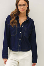 Knit Denim Cropped Shacket