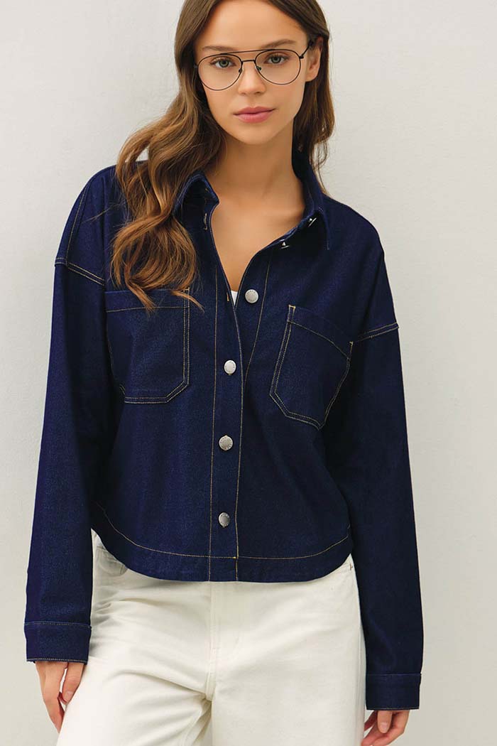 Knit Denim Cropped Shacket