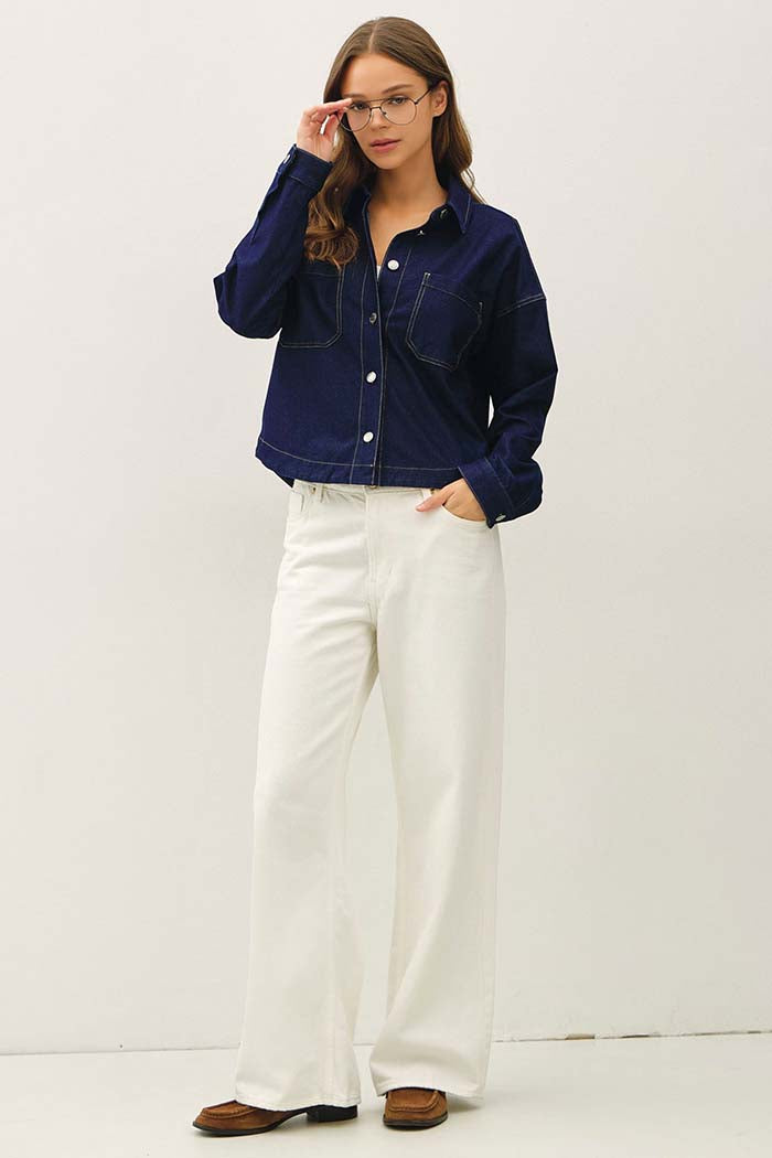 Knit Denim Cropped Shacket