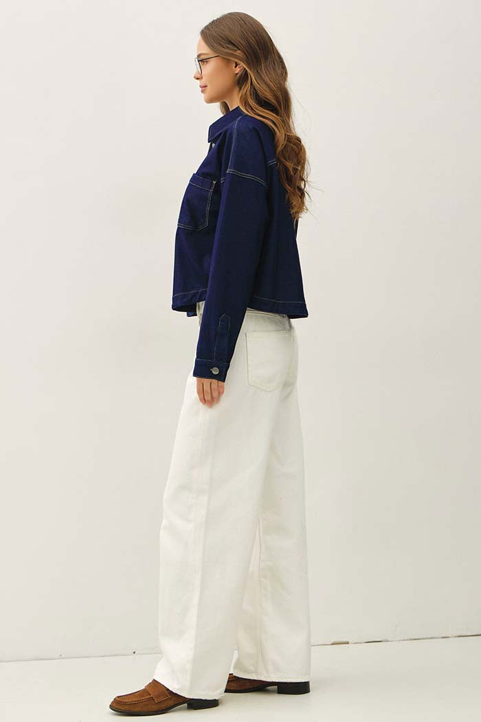 Knit Denim Cropped Shacket
