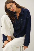 Knit Denim Cropped Shacket