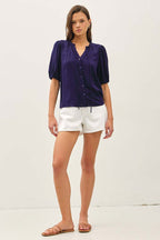 Midnight Ruffle Tie Blouse