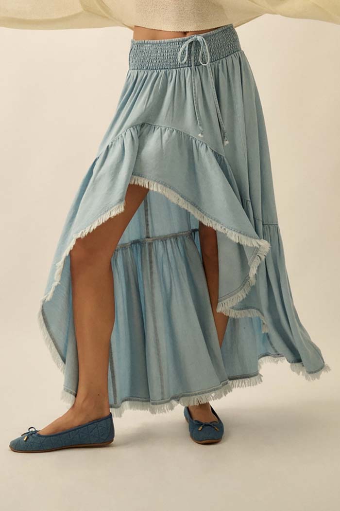 High-Low Tiered Maxi Skirt