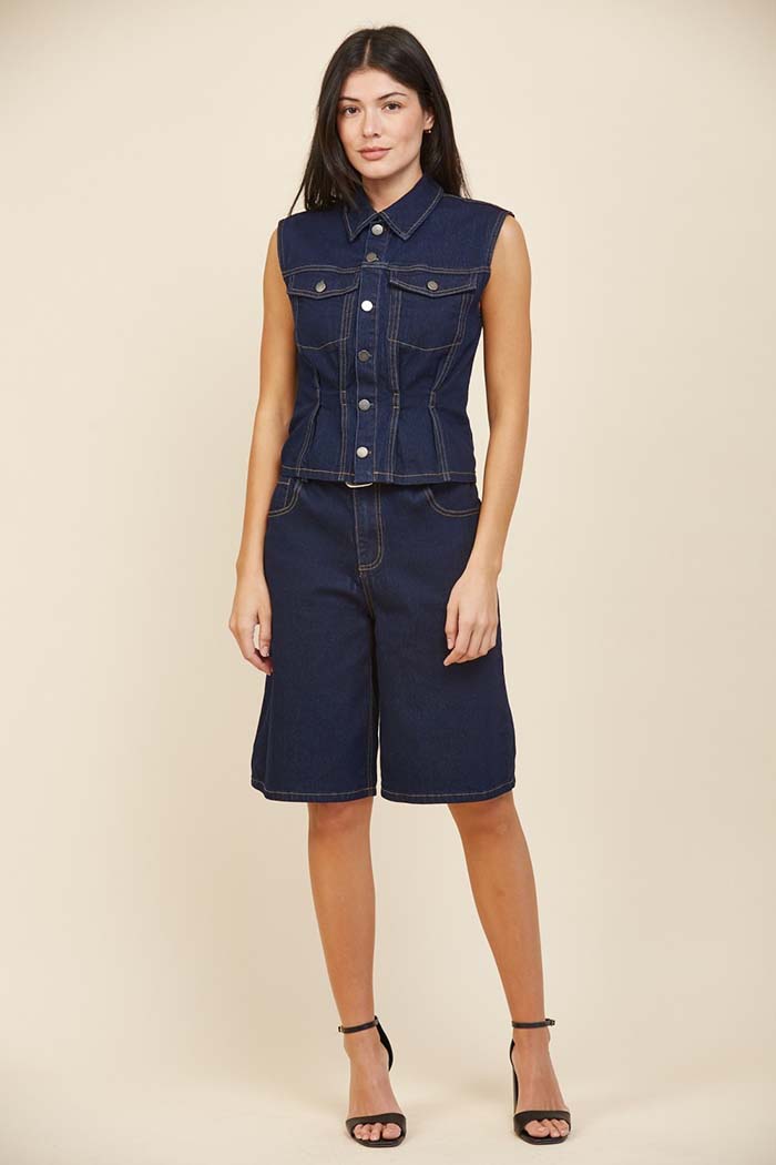 High Waist Wide Leg Bermuda Shorts