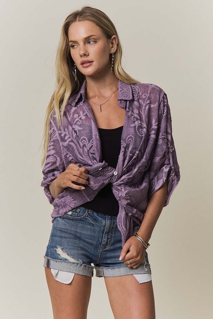 Vine Embroidered Cotton Shirt