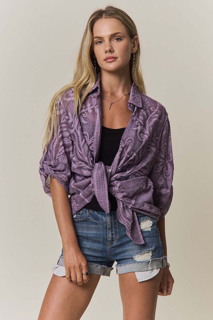 Vine Embroidered Cotton Shirt