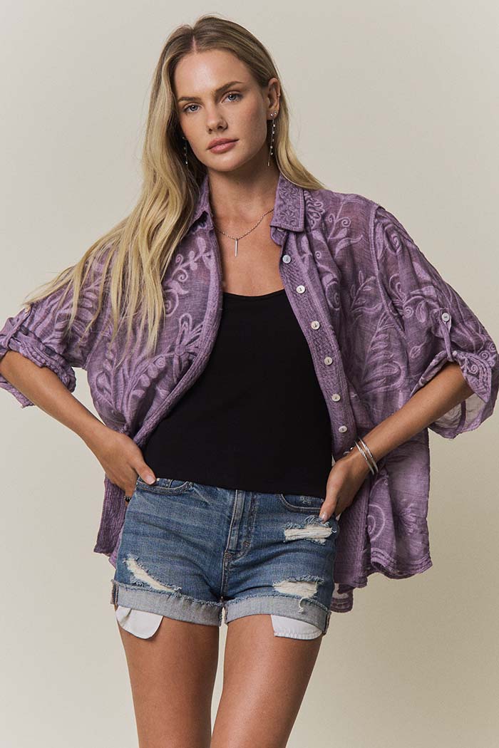 Vine Embroidered Cotton Shirt