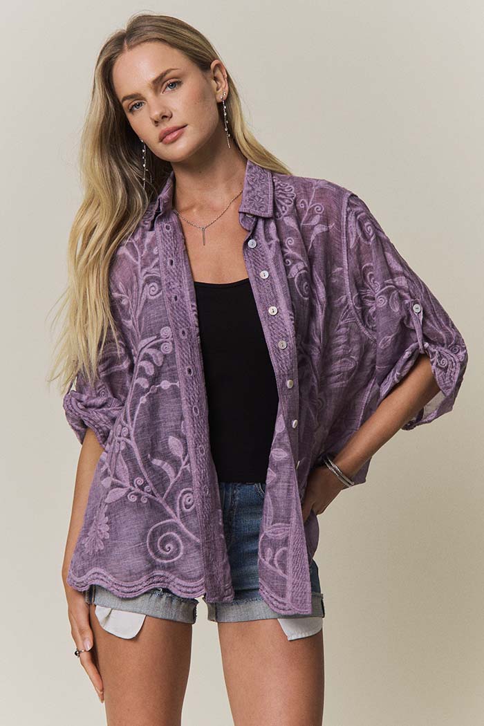 Vine Embroidered Cotton Shirt