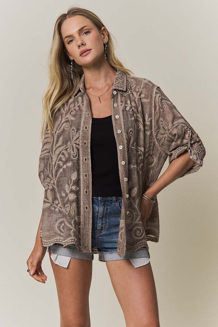 Vine Embroidered Cotton Shirt
