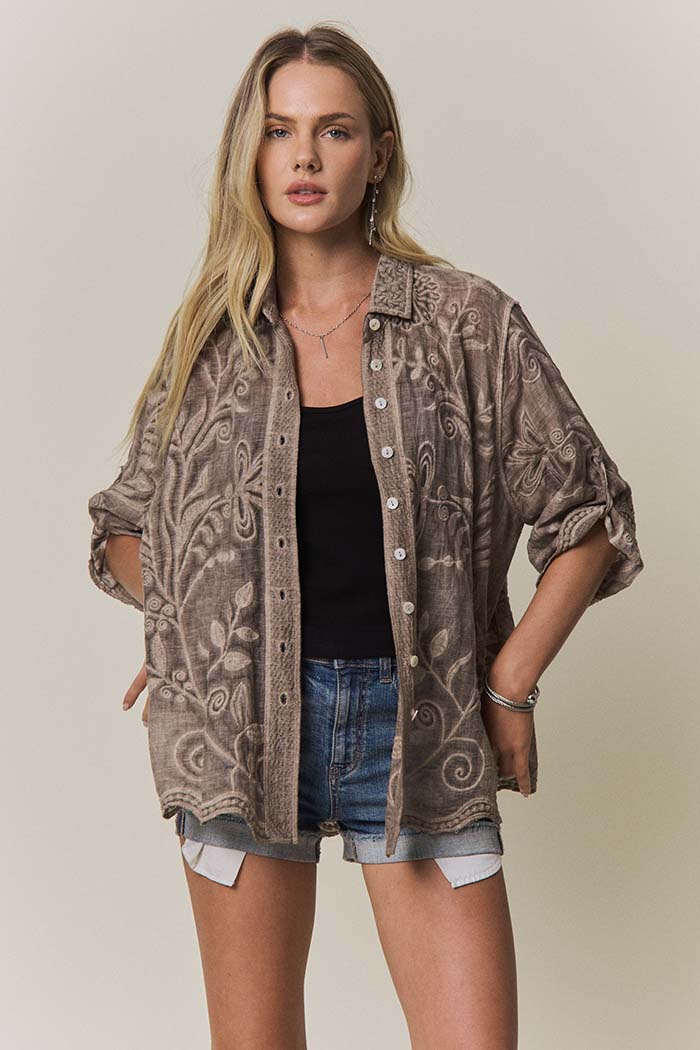 Vine Embroidered Cotton Shirt