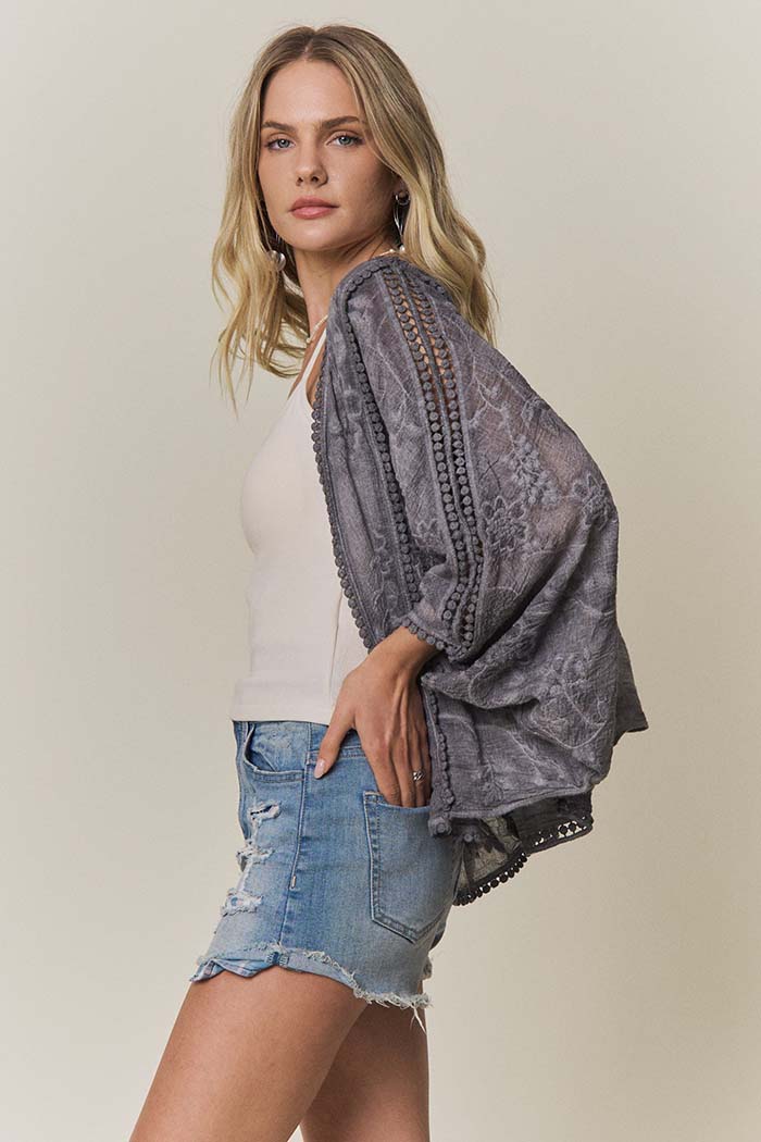 Embroidered Kimono Cardigan