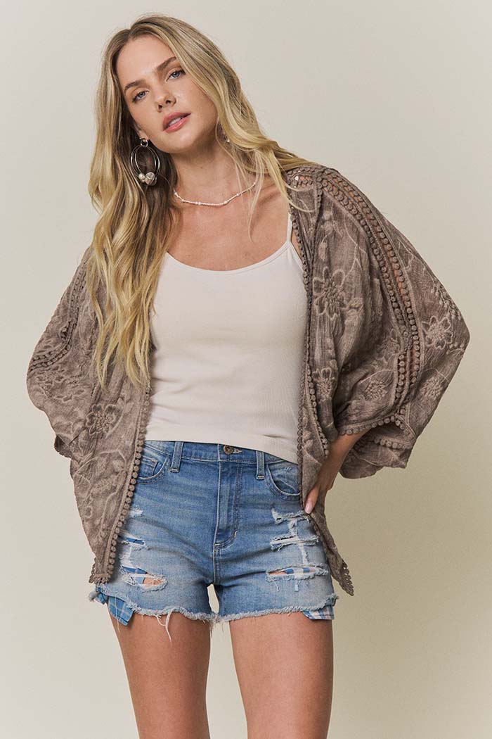 Embroidered Kimono Cardigan