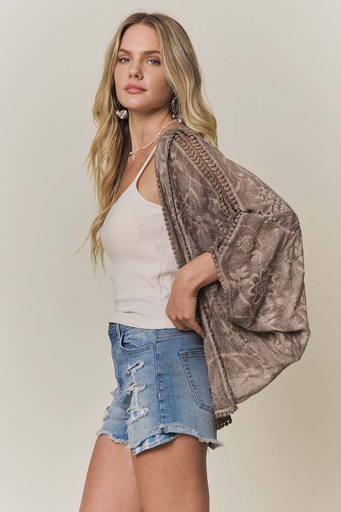 Embroidered Kimono Cardigan
