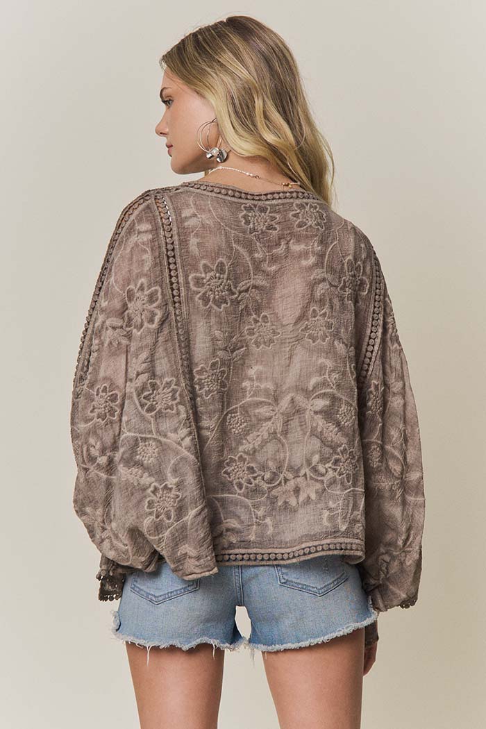 Embroidered Kimono Cardigan