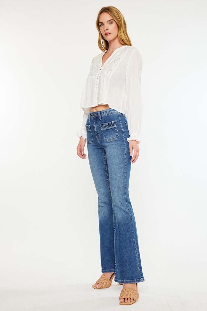 Braided Pocket High Rise Flare Jeans