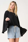 Boat Neck Ruffle Hem Top