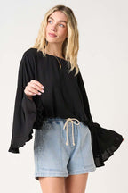 Boat Neck Ruffle Hem Top