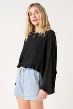 Boat Neck Ruffle Hem Top
